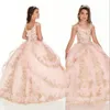 2020 robe de bal filles Pageant robes col en V Blush rose or dentelle appliques perles de cristal enfants fête d'anniversaire robes fleur Girl2618