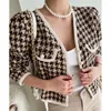 Kurtki damskie Krótki kruszenie w stylu VINTATE Black Houndstooth Chaqueta Mujer Y2K 2023 Spring Autum Ubrania wełniane płaszcze Blazery