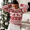 Suéteres femininos outono inverno suéter de natal senhoras mulheres pulôver de malha suéter feminino floco de neve elk impressão suéteres jumper 230831