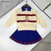 Ensembles d'automne pour bébés filles, costumes de styliste, taille 120-170 CM, 2 pièces, pull Polo brodé et jupe courte, dessin animé, Aug30