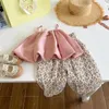 Zestawy odzieży Menoea Summer Baby Dziewczyny Różowy jedwabny kamisole kwiatowe spodnie 2pcs garnitur dla dzieci swobodne kamizelki