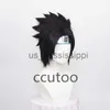 Ccutoo Synthetische Zwarte Korte Pruiken Uchiha Sasuke Cosplay Pruiken voor Mannen Hittebestendigheid met Blauwe hoofddeksels pruik cap x0901