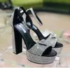 Hochwertige Strass-Sandalen, offene Zehenplattform, klobige High-Heels-Sandalen, 110 mm, Damen-Luxus-Designer-Kleiderschuh, Abend-Fabrikschuhe, mit Box