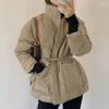 Women's Trench Coats Autumn Winter Argyle Pattern Women Stand Collar Elegant Down Jacket 2023 Single-breasted Solid Parka Lace-up Chic Coat