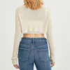 Kvinnors stickor 2023 Autumn Skinny Long Sleeve Croped Tops Women Fashion Solid/Standed Crochet Shawl Vintage Casual Knit Cardigan rycker på axlarna