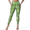 Kobiety legginsy modne rośliny jogi Spodnie seksowne tropikalne liście palmowe wydrukowane liści biegowe lejkowe rajstopy retro rajstopy sportowe