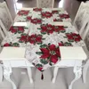 Table Runner Christmas Tablemats Cotton Polyester Red Flower Jacquard Tablecloth Decoration 4pcs Placemats Party Decor
