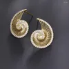 Boucles d'oreilles géométriques en forme d'éventail pour femmes, Micro incrusté, couleur or véritable 14K, bijoux à la mode, cadeau