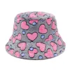 Wide Brim Hats Bucket Hats Women Winter Faux Wool Bucket Hat Strar Heart Printed Wide Brim Warm Panama Fisherman Cap 230831