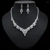 Necklace Earrings Set Leaves CZ Crystal And Women Engagement Party Costume Bridal Wedding Accessories 2023