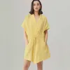 Pijamas femininos verão amarelo noite-robe tecido algodão dupla camada gaze cruz colar pijama cintura elástica conforto noite-roupas