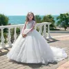 Bonito branco vestidos de baile princesa crianças vestidos de casamento rendas apliques pérola mangas compridas meninas pageant vestido tule flor menina dr155w