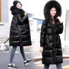 Women's Down 2023 Bright Face Long Casual Stitching Cotton Padded Coat With Large Fur Collar