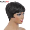 Синтетические парики Короткие человеческие парики волос Pixie Cut Straight Perruque Bresillienne для чернокожих женщин -машины, сделанных париками с челками, бесцветным париком 230901