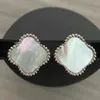 2023 Designer Clover Studs Earring Vintage Four Leaf Clover Charm Stud Earrings Back Mother-of-Pearl Stainless Steel Gold Studs Agate for Women wedding Jewelry gif