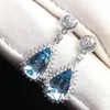 Boucles d'oreilles T1214, bijoux fins, or blanc pur 18 carats, aigue-marine naturelle, pierres précieuses 2,59 ct, diamants pour femmes