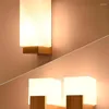 Wandlamp LED Slaapkamer Nachtkastje Armatuur Gang Noords Massief Houten Vierkant Opberglamp Binnenverlichting Voor Thuis