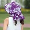 Bonés de ciclismo anti-uv chapéu de sol portátil dobrável floral impressão balde chapéus aba larga proteção uv feminino