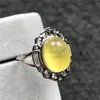Cluster Rings Genuine Natural Yellow Amber Ring Jewelry For Women Lady Wealth Gift 925 Silver 12x9mm Beads Gemstone Adjustable