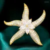 Brosches Fashion Personlighet Mikroinlagd Zirkon Creative Starfish Exquisite Brosch Pin For Women CZ Pentagram Suit Accessories