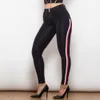 Shascullfites melodia lado listra magro ajuste jeans feminino casual elasticidade preto lápis calças jeans senhoras street wear