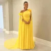 Gelbe Blumen-Mutter der Braut-Kleider, One-Shoulder-Ausschnitt, A-Linie, Abendkleider mit langen Ärmeln, Chiffon-Kleid für Hochzeitsgäste