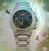 Populaire hommes coloré brillant cadran montres chronomètre horloge lumineuse mouvement à quartz chronographe gravé fleurs cas tout le crime timing bracelet montre cadeaux