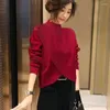 Kadın Sweaters 2023 Zarif Düz Renk Örgü Eklenmiş Asimetrik Süvet Giyim Sonbahar Gevşek Kıyafet Altılar Düzensiz Üstler
