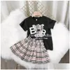 Mädchenkleider Kinder Girls Kleid Sommerkleidung Sets kurzarm Top T-Shirt Plaid Röcke Kinder Babykleidung Set 2pcs Drop deliv dhakm