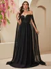豪華なスパンコールの花嫁のドレスの母ビーズクリスタルオフショルダーブラックプラスサイズフォーマルなウエディングブリンジングフロアレングス均一なパーティーガウン403