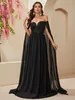 Luxurious Sequins Mother of the Bride Vestidos de cuentas Munias largas de hombro Black Place Plus Tize Formal Longitud de piso Longitud incluso de fiesta 403