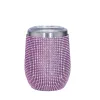 12 oz Bling Tumbler with Rhinestone Diamond Wine Tumbler Glasses Stainless Steel Insulated Cup with Straw Glitter Vacuum Thermal Wholesale 0902