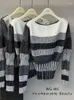 Kadın Sweaters Kontrast Renk Striped Patchwork Kadınlar Örme Külot Outu Gevşek Triko 2023 Sonbahar Kış Boyu Kovan Kazak Kadın