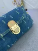 Embroidered bag Designer Small Handbag Denim with color yellow leather vintage denim Handbag Women's shoulder bag Extra large capacity shopping bag 26cmx17cm