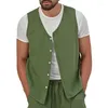 Tute da uomo Cappotto casual estivo Gilet Multi bottone in cotone solido Lino Versatile Fitness all'aperto Spiaggia Piscina Top per uomo