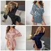 Dames Nachtkleding Losse Dames Sexy V-hals Nachthemd Satijn Zijde Kimono Badjas Casual Lingerie Bruidshuwelijksgeschenken Pyjama Zomerjurk