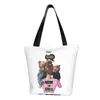 Bolsas de compras Lindo impreso de dibujos animados Familia Amor Tote Portátil Lona Hombro Shopper Super Mamá y Bebé Bolso