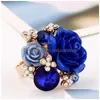 Band Rings Pretty Rhinestone Index Finger 8 Colors Resin Flowers Shinny Round Crystal Ring Fashion Women Jewelry 31X27Mm Drop Delivery Dhxnk