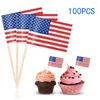 Outils 100pcs Pics de drapeau américain pour les sandwichs Cupcake Toppers
