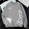 Herrtröjor tröjor Autumn Winter Retro Harajuku O Neck Women Pullover Sweatshirt Hoodies ärr Rabbit Print Korean Style Hip Hop Loose Lovers Tops LST230902