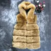 Colete falso com capuz de pele feminina para design de moda feminino casaco de inverno quente para mulheres