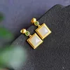 Pendientes colgantes S925 con incrustaciones de plata Hetian Jade blanco Jasper señoras chapado en oro Retro moda pendientes Stud anillos