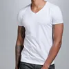 Camisetas masculinas de manga comprida sob a camiseta curta premium sólida de algodão com decote em V para homens altos