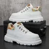 Men's Little White Shoes 2023 Autumn New Shoes Men's Fashion Shoes Elevated Casual Leather Shoes Thick Sole Low Top Martins
