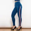 Shascullfites mélodie Sexy jean bleu foncé salle de sport Denim jegging femmes maigre mode taille haute rayé jean