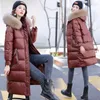 Women's Down 2023 Bright Face Long Casual Stitching Cotton Padded Coat With Large Fur Collar