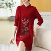 Robes décontractées Femmes Automne Hiver Robe 2023 Broderie Épaissir Tricot Chaud Bureau Dame De Haute Qualité Oversize A-ligne Robes