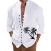 T-shirts pour hommes coton hommes hommes vacances bord de mer loisirs lâche bouton col montant numérique 3D imprimé chemise à manches longues lumière