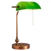 Lâmpadas de mesa Industrial Retro Banker Lamp Cobre Finish Stand Nodric Green Glass Shade Perfeito para Biblioteca Universitária Leia