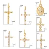 Charms Luxur Crystal Zircon Cross Jesus för smycken som gör DIY -halsbandsarmband Metall Kopparguldfärgörning